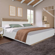 Letto matrimoniale fluttuante 180x200 cm in legno bianco e rovere Sonoma con rete a doghe e testiera