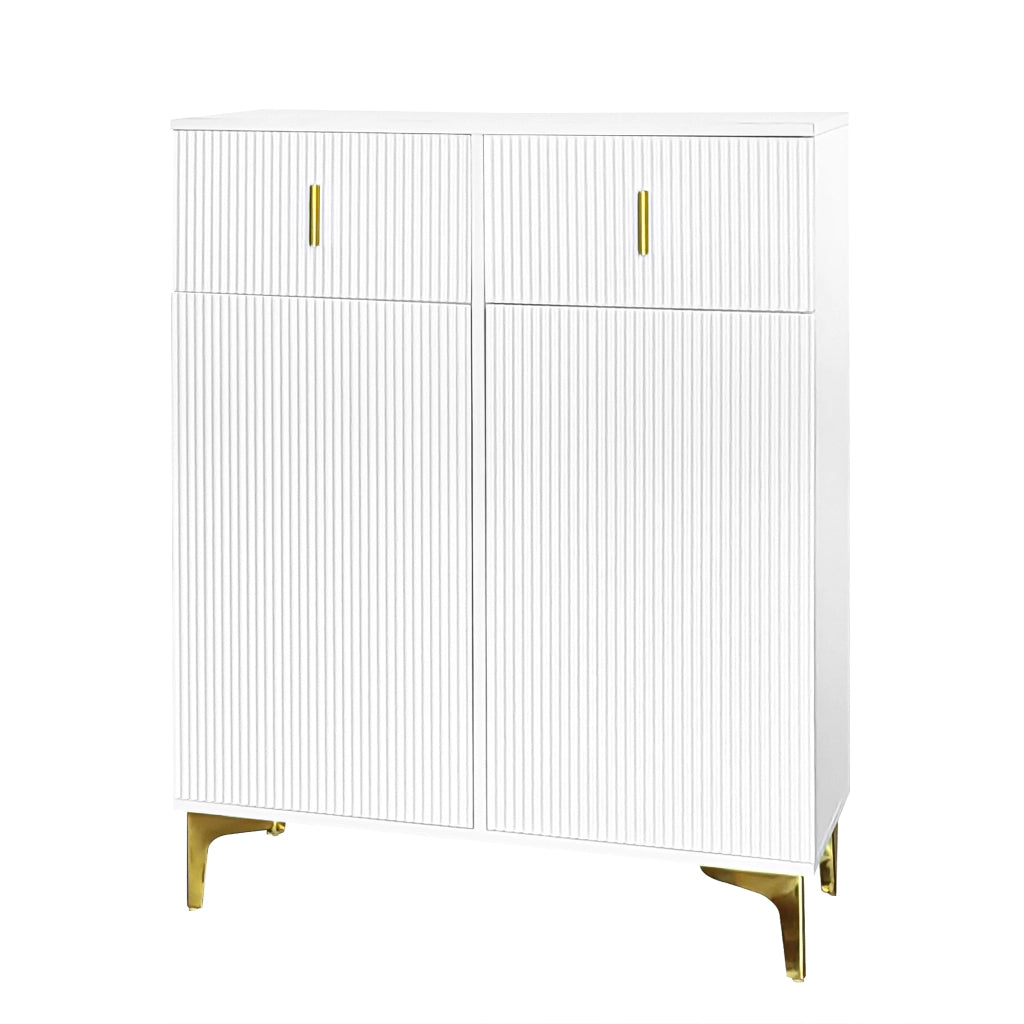 Credenza con 2 Ante e 2 Cassetti; Ripiani Regolabili; Push-to-open; Stile Elegante; in Pannello Di Particelle; Bianco; 83×35×101 cm