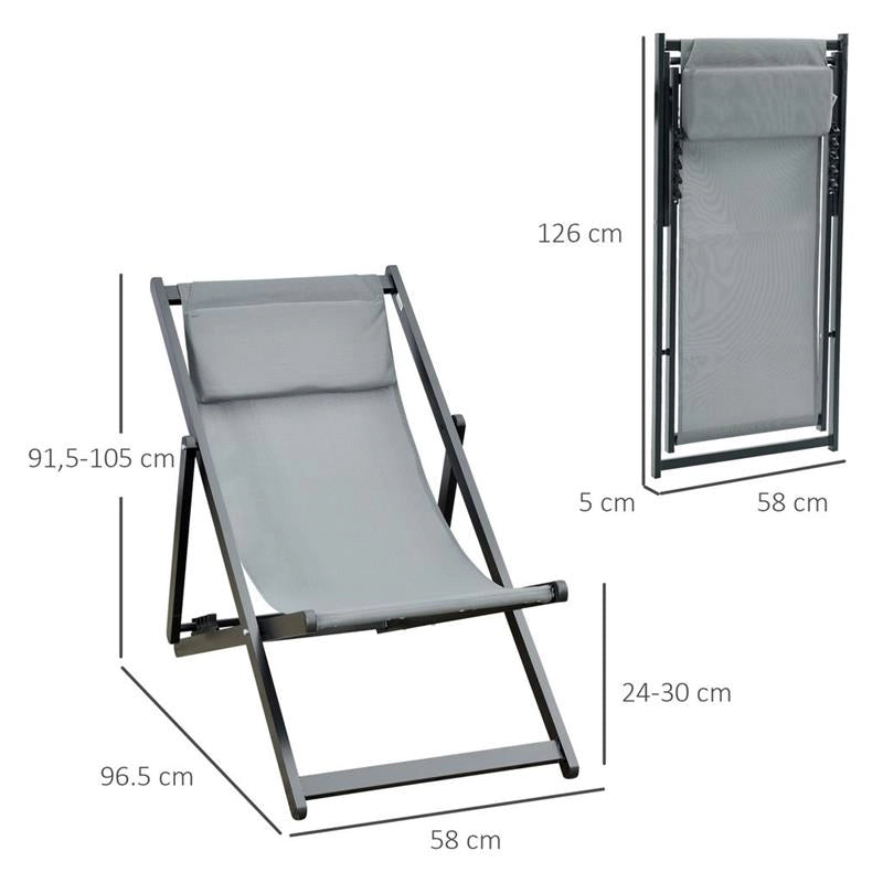 SET 2 SEDIE POLTRONA SDRAIO DA ESTERNI, PIEGHEVOLI E RECLINABILI, IN ALLUMINIO, GRIGIO, 96.5 X 58 X 91.5CM