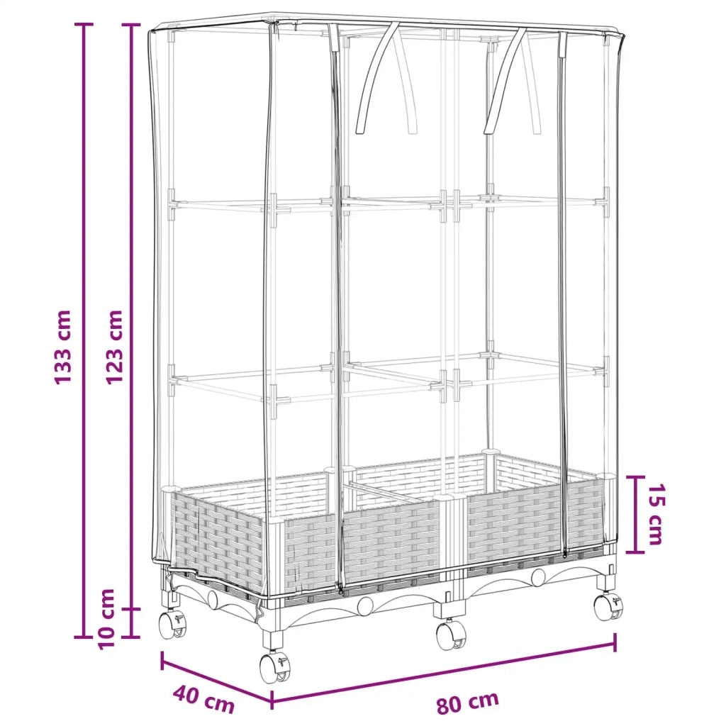 Vaso da Giardino con Copertura per Serra e Ruote 2 pz PP 3422977