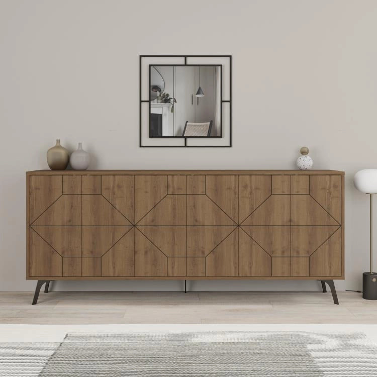 Madia con 6 Ante Credenza 184x35x77,4 cm Design Geometrico Moderno in Legno Rovere