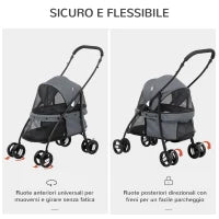 Passeggino per Cani Pieghevole con Tettuccio Regolabile, Borsa e 2 Guinzagli, 82x47x97 cm, Grigio e Nero