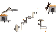 Set Albero per Gatti da Parete, Set Albero Tiragraffi Salvaspazio con Piattaforme, 2 Comode Cuccie, 1 Letto Comodo e 1 Tavola Graffio, Centro Attività per Gattini per Soggiorno
