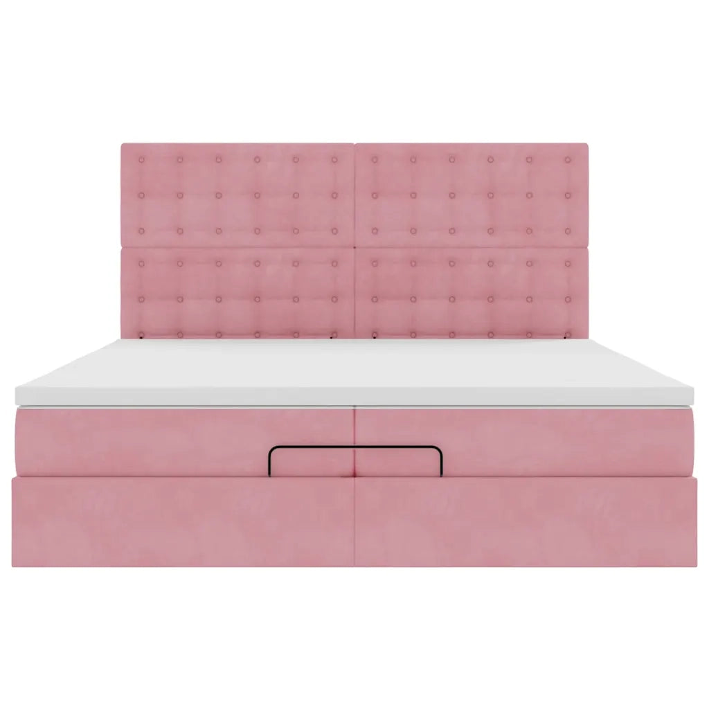 Struttura Letto Pouf con Materassi Rosa 200x200 cm Velluto