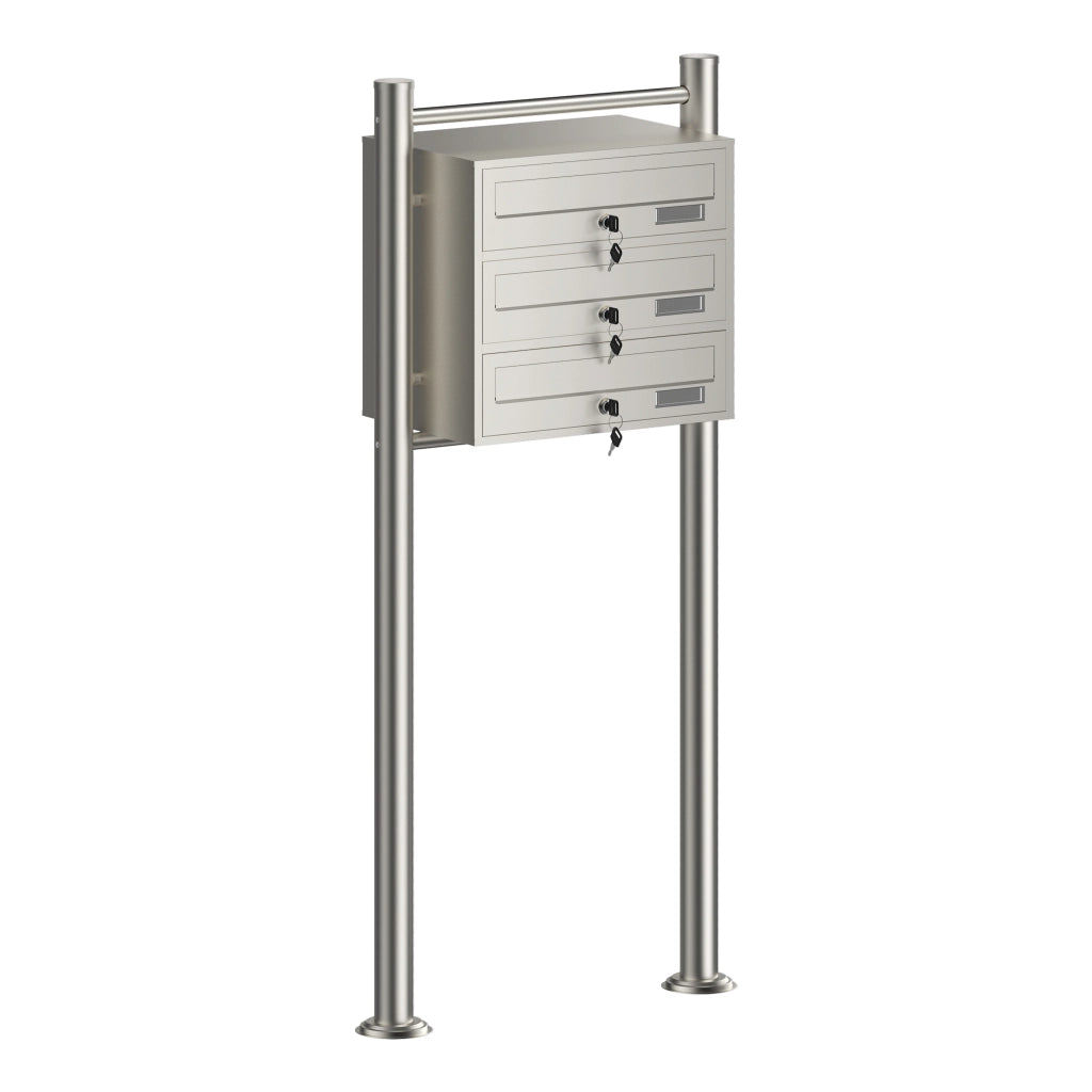 Cassetta postale condominiale autoportante 3 posti, acciaio inox, 1 modulo, 556 x 270 x 1200 mm