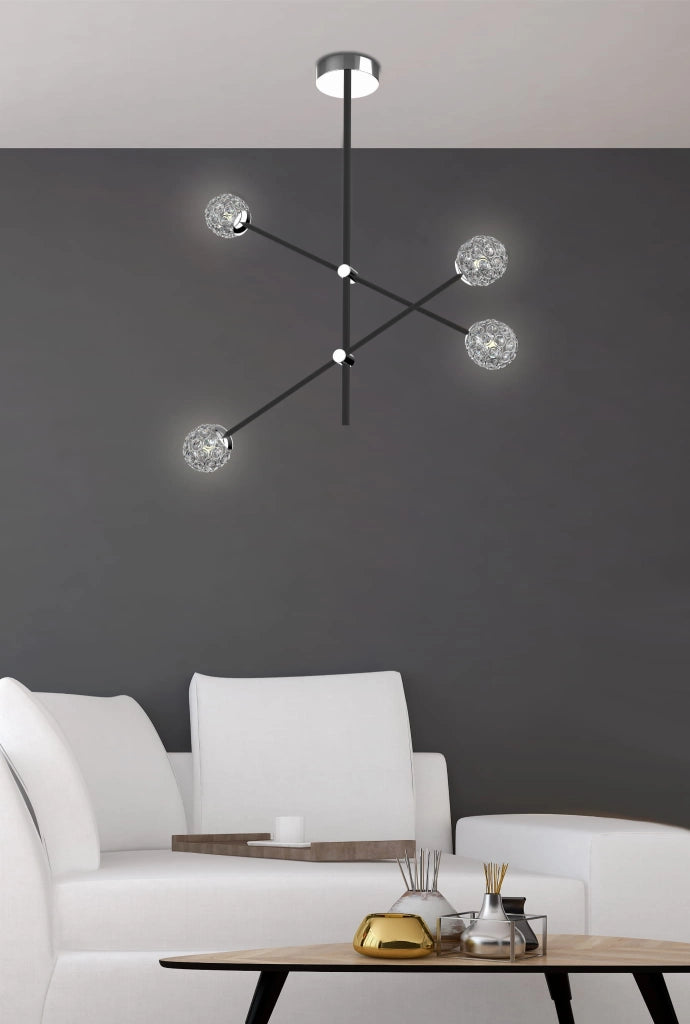 Lampadario Candellux Paksos cristallo nero metallo 4xG9
