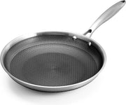Piastra in acciaio inossidabile con struttura a miele, 24 cm rivestimento antiaderente, piastra con maniglia in acciaio inossidabile, mantiene freddo, resistente a lavastoviglie e forno, compatibile con piastra elettrica in induzione