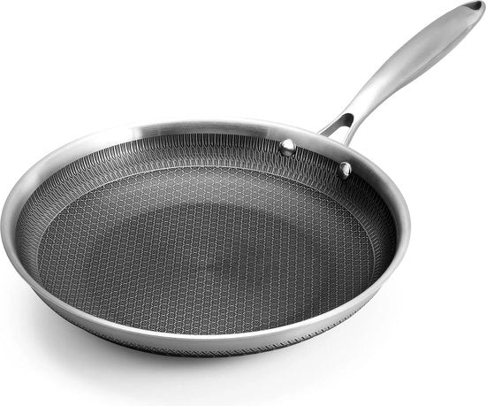 Piastra in acciaio inossidabile con struttura a miele, 24 cm rivestimento antiaderente, piastra con maniglia in acciaio inossidabile, mantiene freddo, resistente a lavastoviglie e forno, compatibile con piastra elettrica in induzione