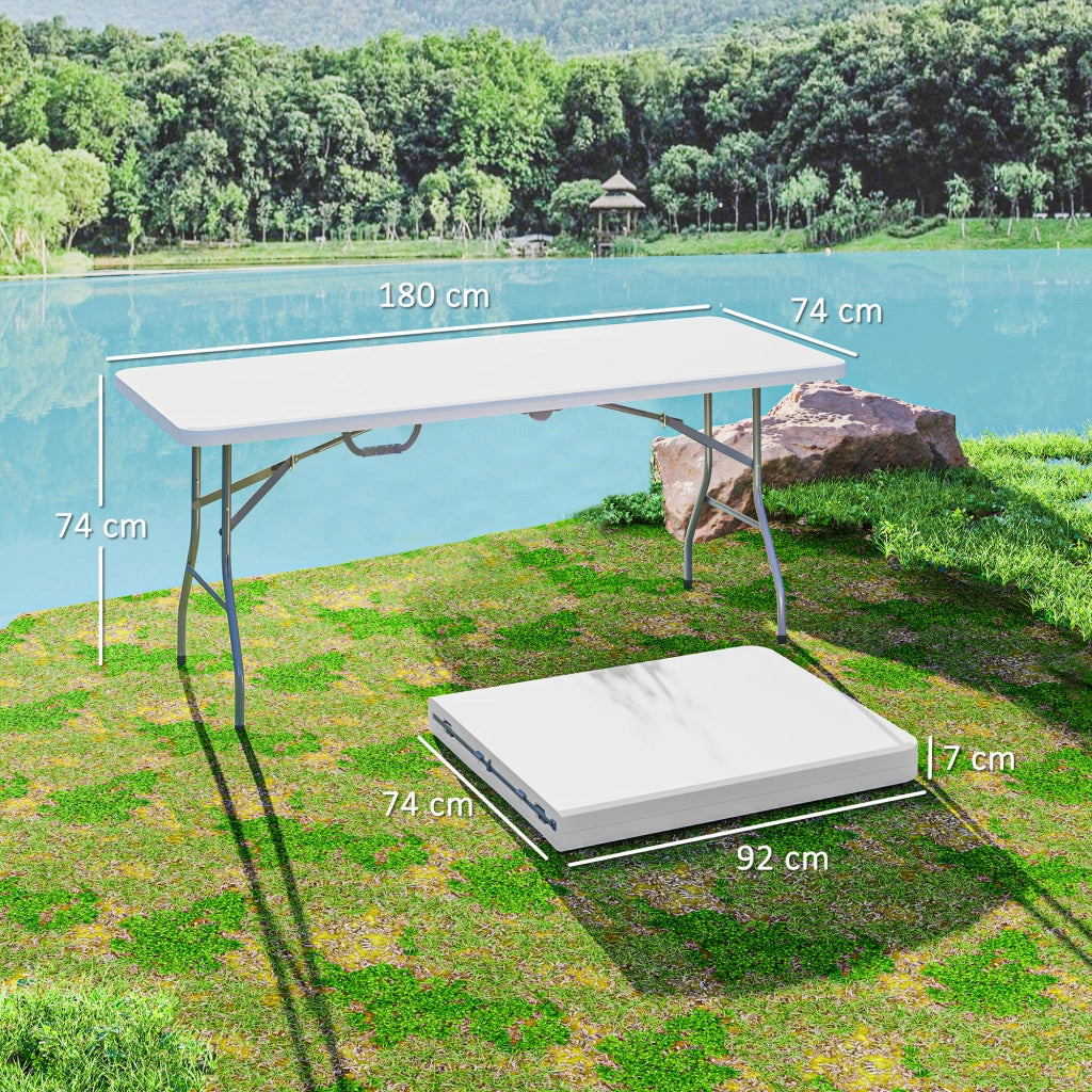 Tavolo da Giardino Pieghevole 180x74x74 cm con Maniglia in Acciaio e Plastica Bianco