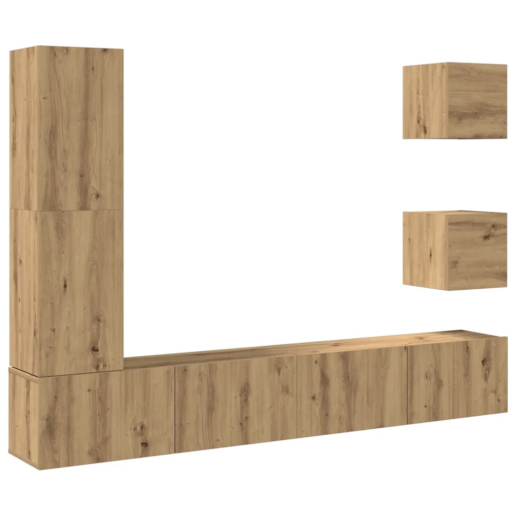 Set Mobile TV 5 pz Montato a Parete Rovere in Legno Multistrato