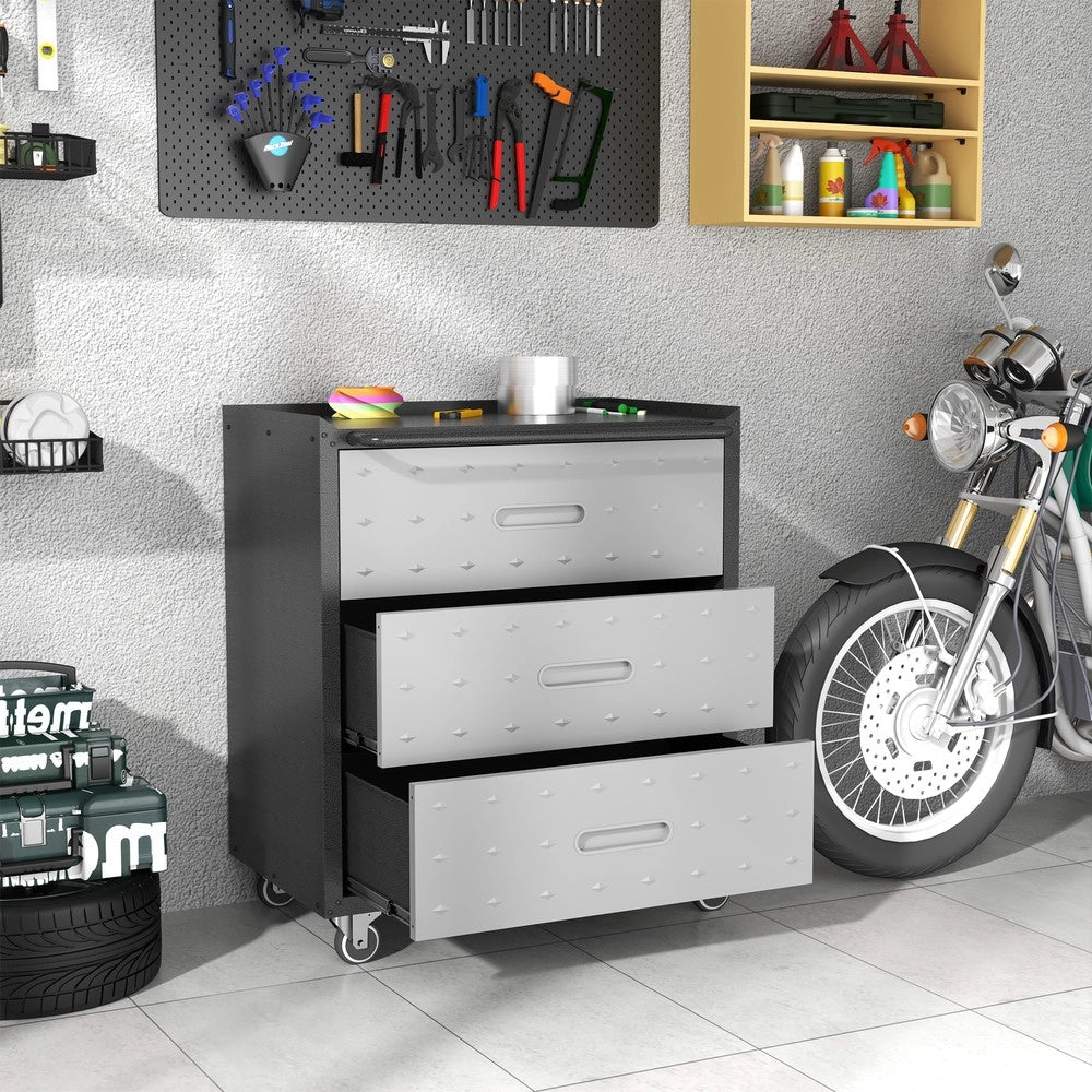 Carrello Portautensili con Cassetti ¨C MINIMAL ¨C Metallo, Nero/Grigio, 75x42x88 cm