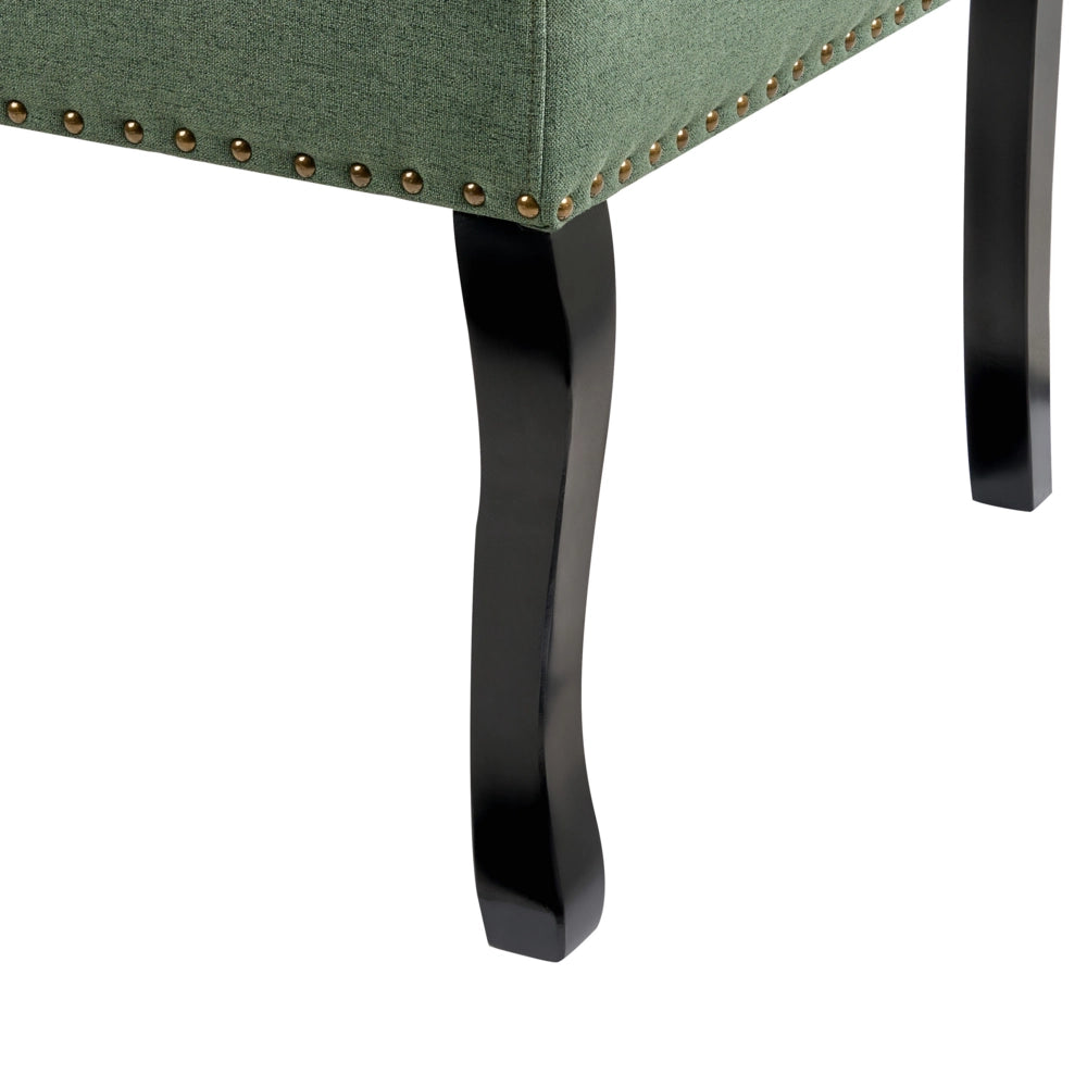 Divano da cucina a 2 posti con schienale in tessuto in poliestere verde con gambe nere stile vintage