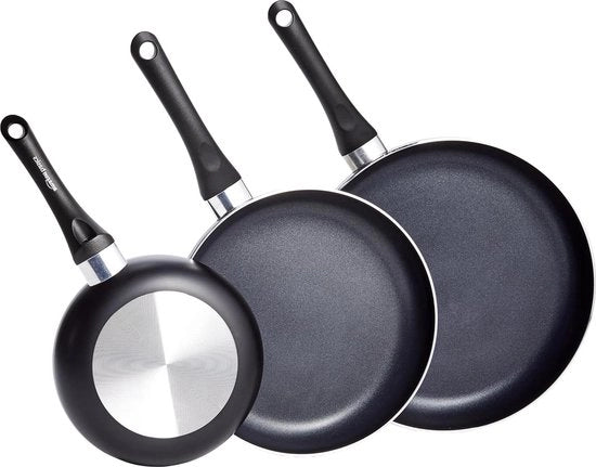 Set di pentole 3 pezzi con superficie antiscivolo - set variabile nero 20 cm 25 cm 30 cm