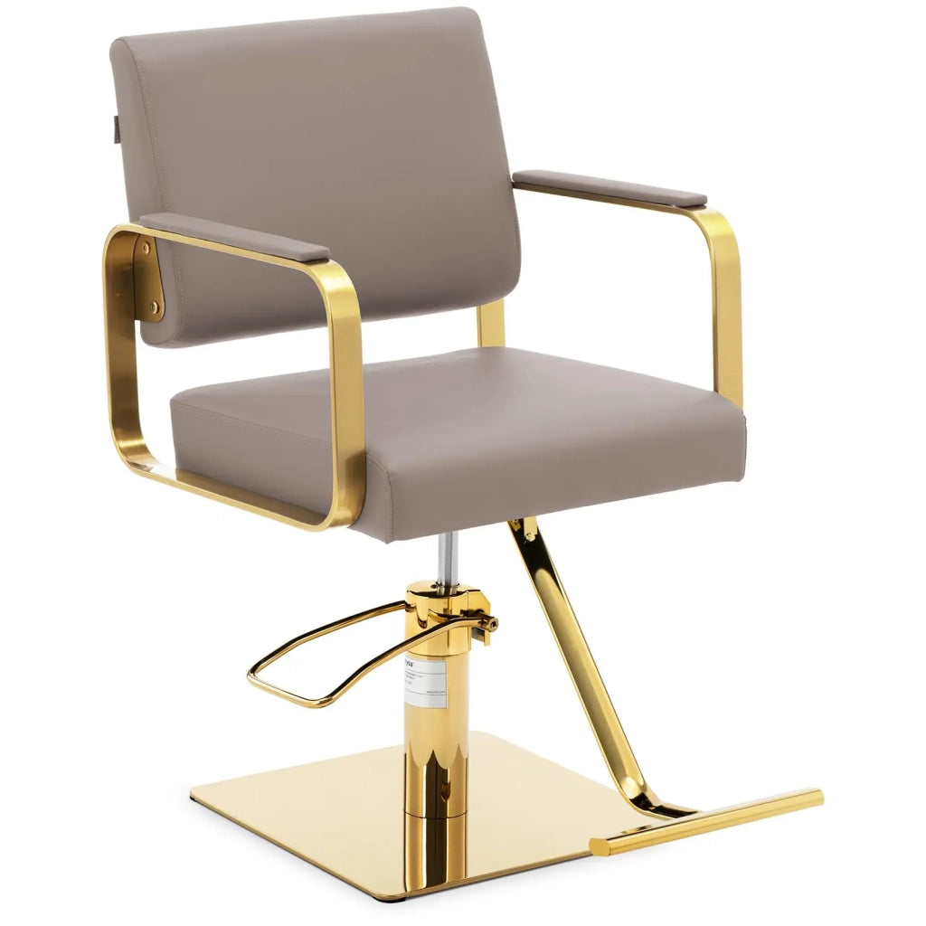 Poltrona da parrucchiere con poggiapiedi portata 200 kg acciaio inox beige oro 14_0008956