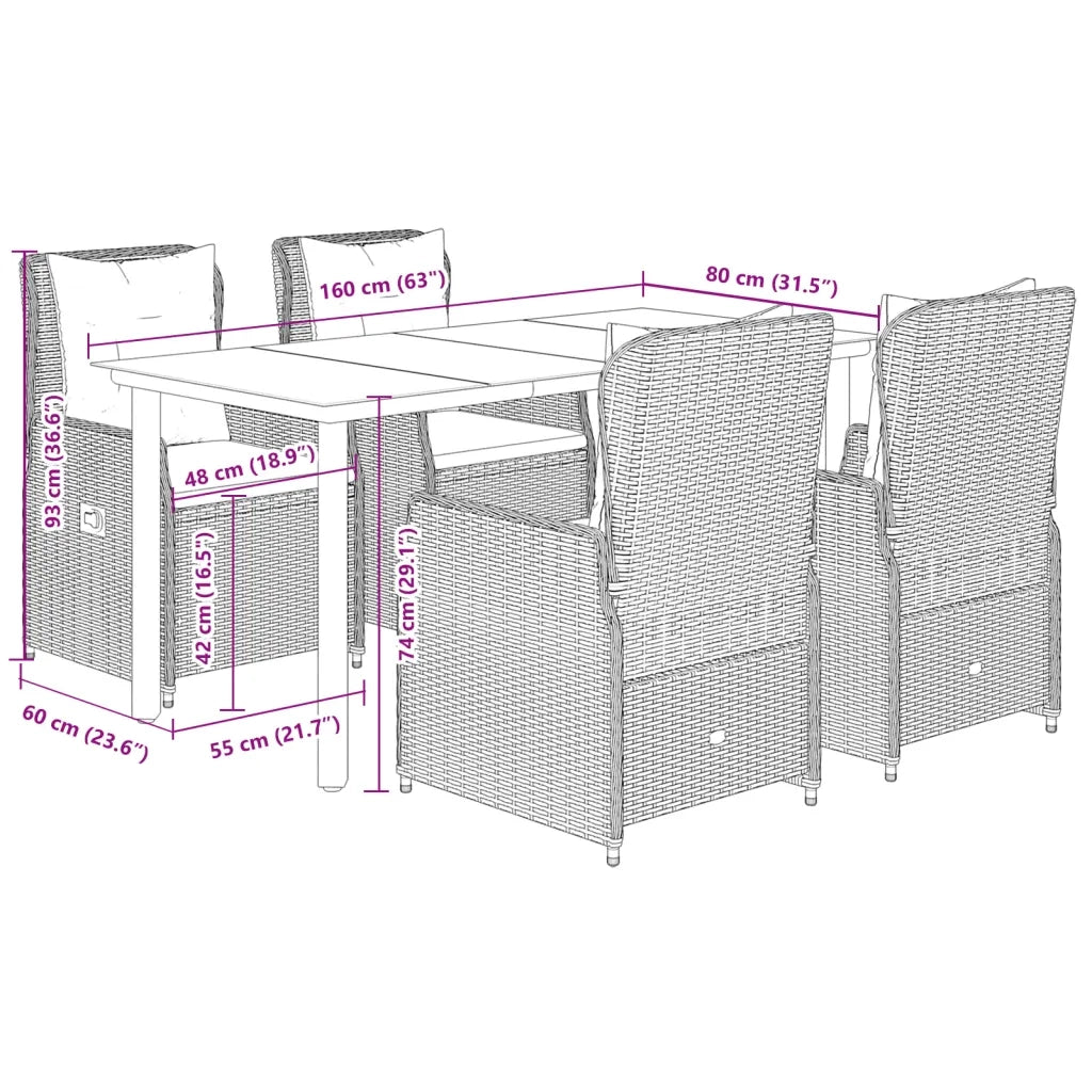 Set Pranzo da Giardino 5pz con Cuscini Grigio Chiaro Polyrattan 3262906