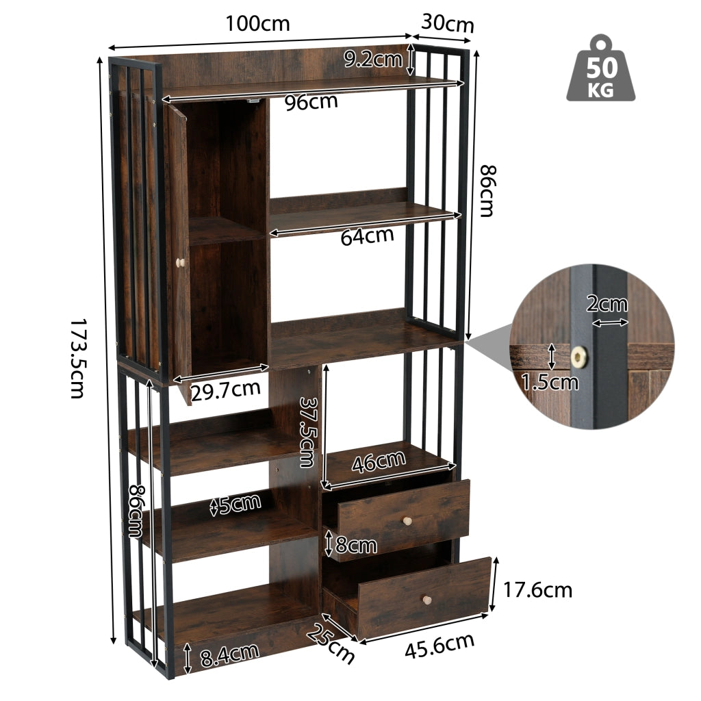 Libreria con ripiani; ante e cassetti - per soggiorno - in truciolato - 100×30×173.5 cm