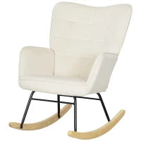 Poltrona Dondolo, Imbottitura Spessa, Schienale Largo, Legno di Faggio, Telaio in Acciaio, fino a 120 kg, Beige