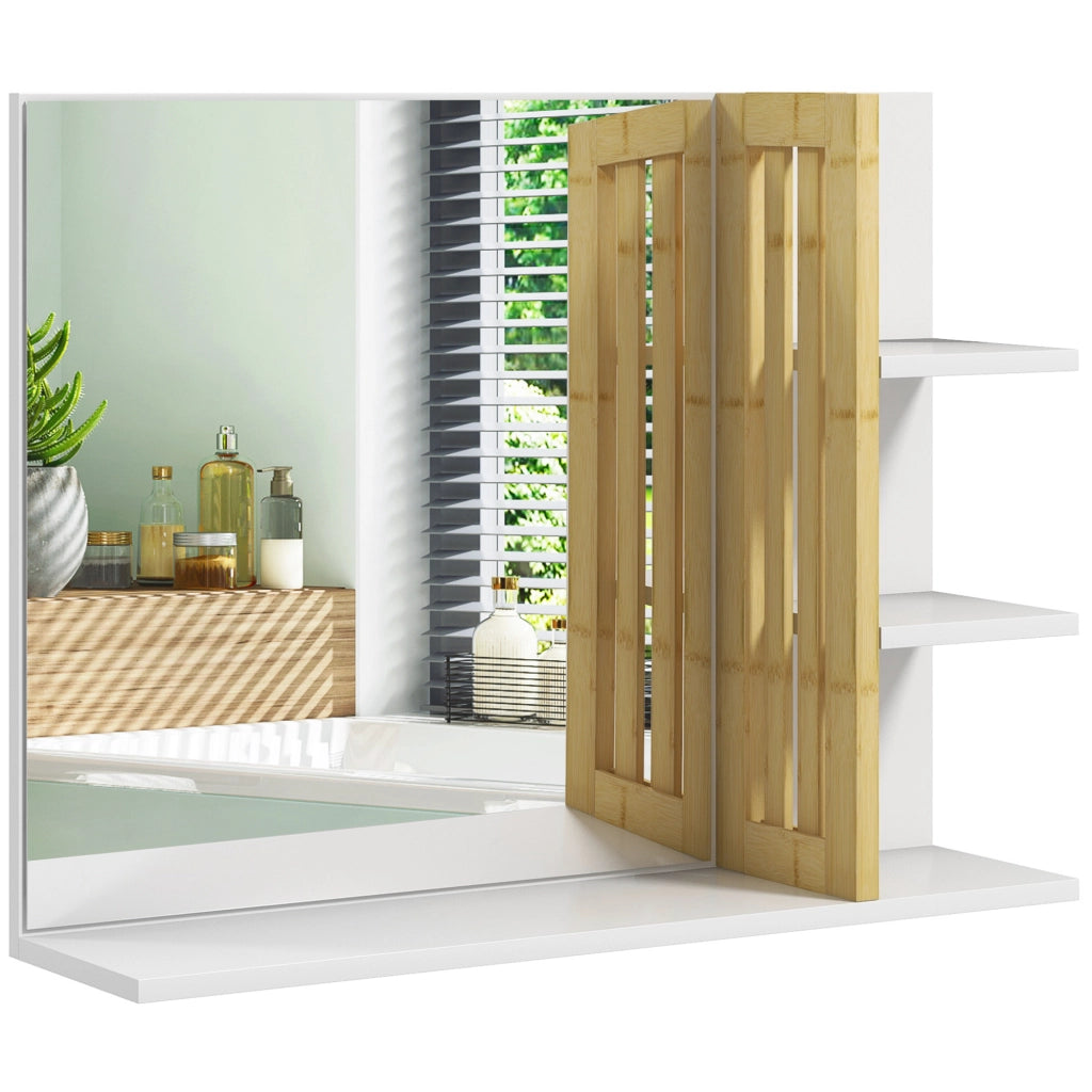 Specchio da Bagno con Ripiani Laterali e Inferiore in Bamb¨´ ¨C Zephmum ¨C Bianco 45x15x58.5 cm