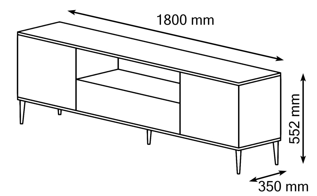 PORTA TV PETRA 180 2D1S NERO OPACO GAMBE ORO