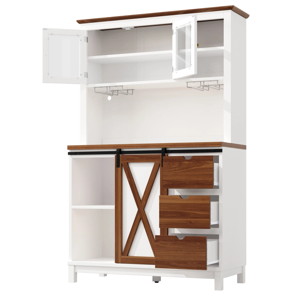 Credenza da cucina 104x40x180 cm con LED e porta scorrevole in MDF; metallo e vetro bianco