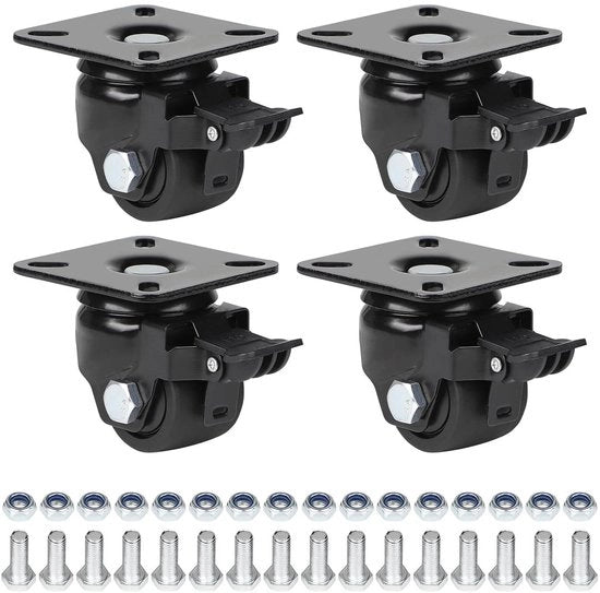 Ruote robuste e resistenti 50 mm con freno - set da 4 pezzi - capacità di carico 900 kg - ruote di sterzata extra larghe - 360 gradi - viti - basso centro di gravità - ruote di mobili in nylon - mobili e lavorazioni di banco.