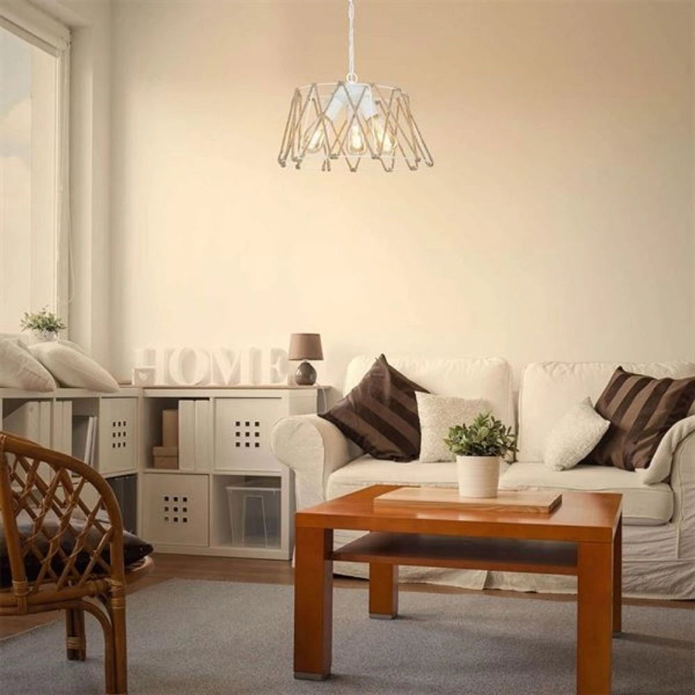 Lampada a sospensione 3 luci metallo e corda Evren ASZ1030 colore bianco