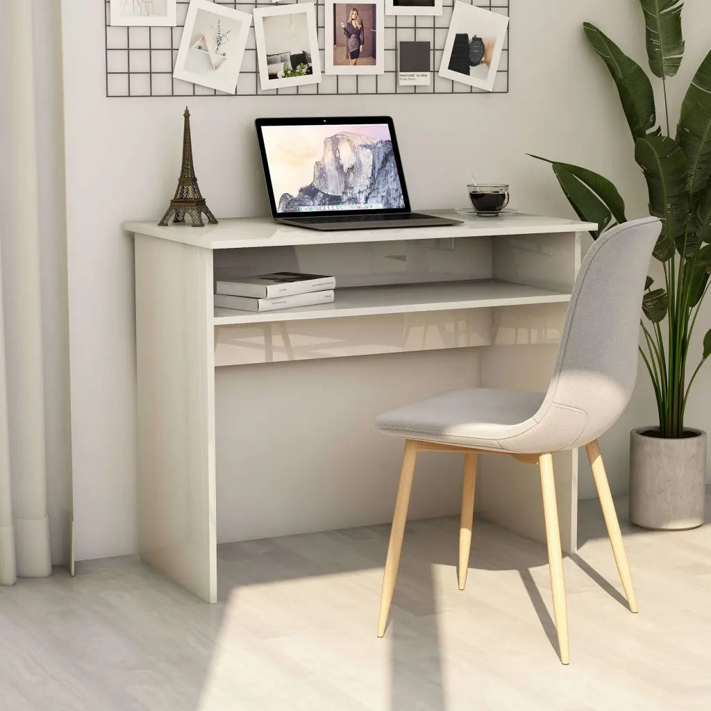 Scrivania Bianco Lucido 90x50x74 cm in Legno Multistrato 801176