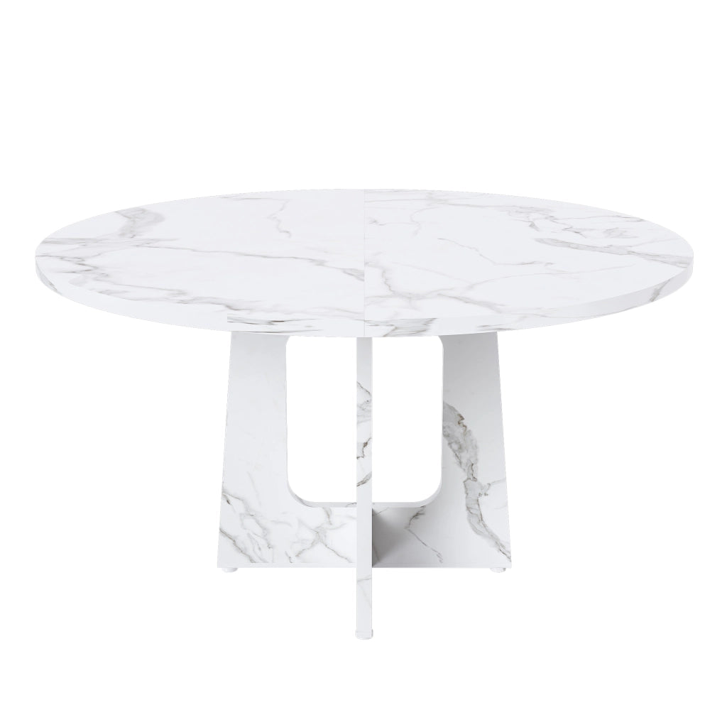 TAVOLO ROTONDO 120 cm H76 cm MDF Effetto Marmo Bianco