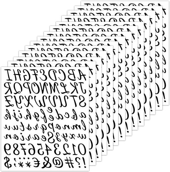 Letterstickers Selfadesivi - Set di 1176 Pezzi - Vinile Nero - Resistenti alle Intemperie - Alfabeto e Numeri - Per Scrapbooking e Cartoline di Auguri - Fai da Te - 14 Fogli