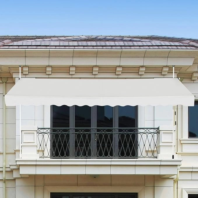Tenda da Sole per Balcone, Tenda da Sole a Morsetto per Esterno, Regolabile in Altezza, Telaio Telescopico Senza Forare, Telo Resistente ai Raggi Solari (350 cm, Beige)