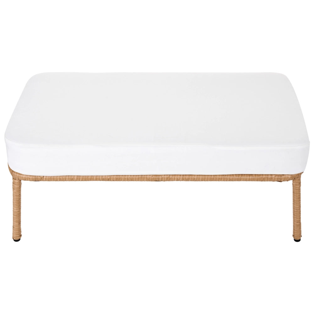 Divano da Giardino con Panca in Rattan PE Marrone Chiaro 2 Posti Struttura in Acciaio e Gambe in Metallo Cuscini Bianco Sporco Arredo da Esterno