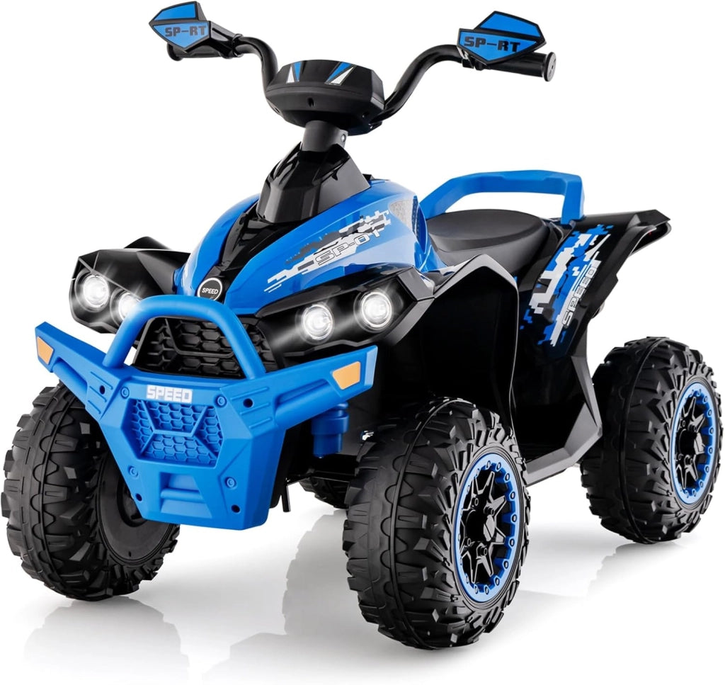 12V Quad Elettrico per Bambini, Auto Elettrica Cavalcabile con Luci LED Musica e Pedale, 2,2-4,3 km/h, Quad Regalo per Bambini 3-8 Anni (Blu)