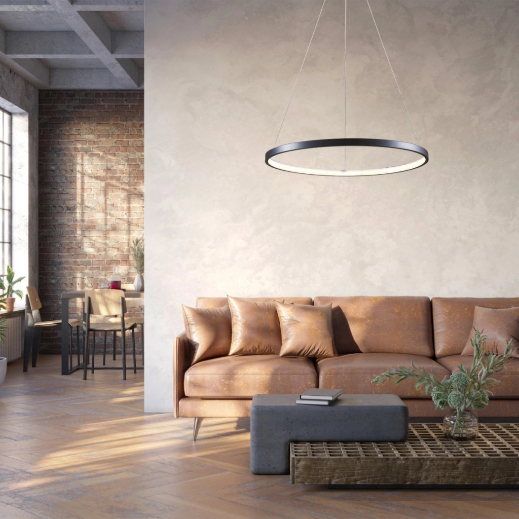 Lampada a sospensione moderna nera anello LED 20W 4000K Polux LEA