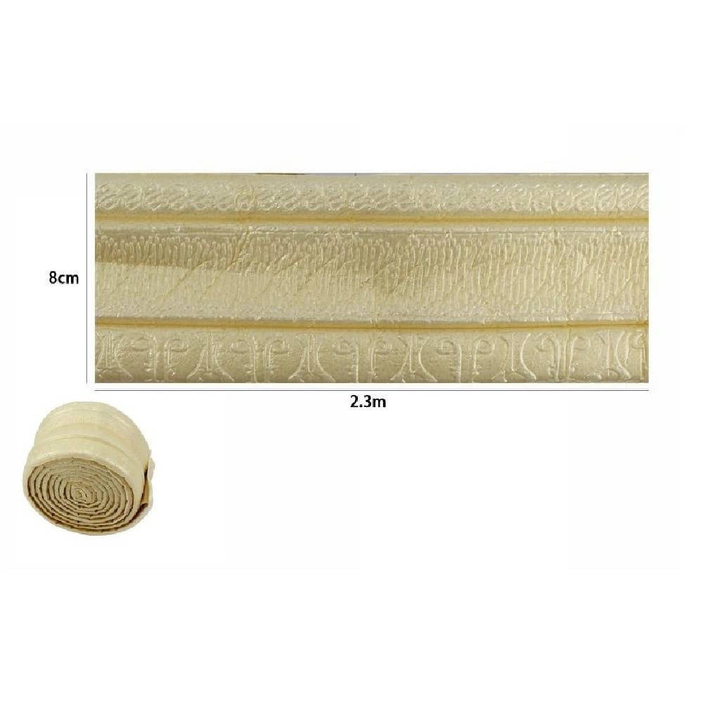 Trade Shop - Rotolo Carta Adesiva Per Parati Mobili Greca Stampa 3d Dorata 8cm X 2.3mt 69222 -