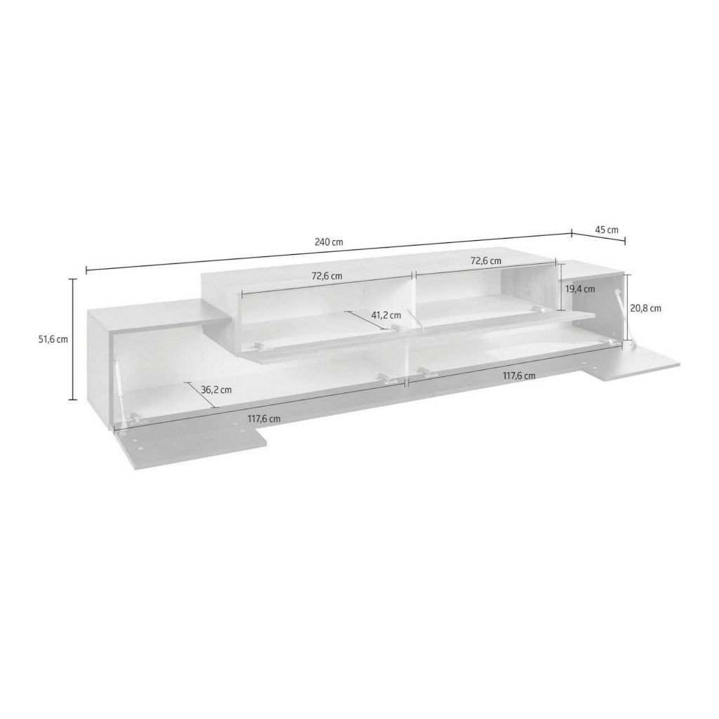 Mobile porta TV Tiche, Credenza bassa da soggiorno, Base porta TV, 100% Made in Italy, cm 240x45h52, Antracite e Acero