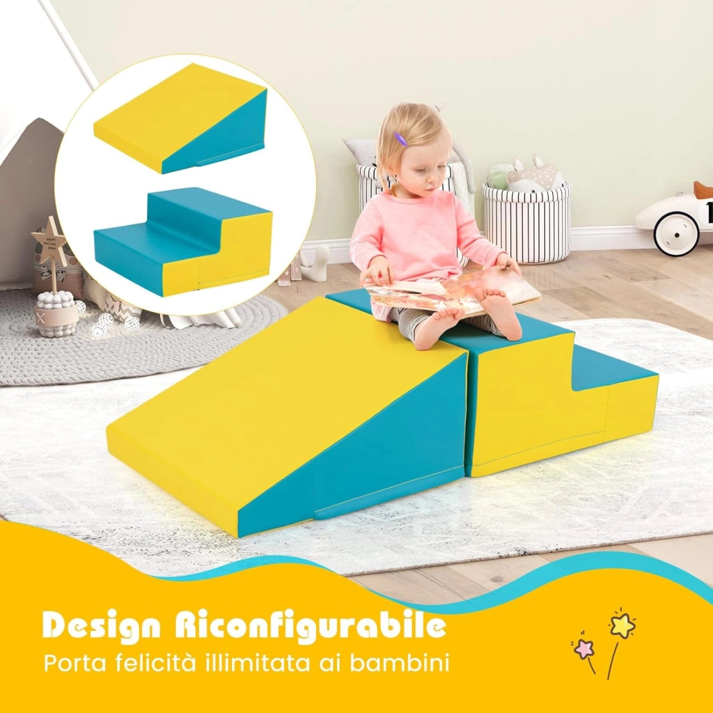 Set di 2 Blocchi per Gattonare e Arrampicare per Neonati e Bambini, Set di Blocchi di Schiuma Morbida per Gioco Attivo Interno, Set di Gioco Morbido per Sviluppo dei Bambini (Verde e giallo)