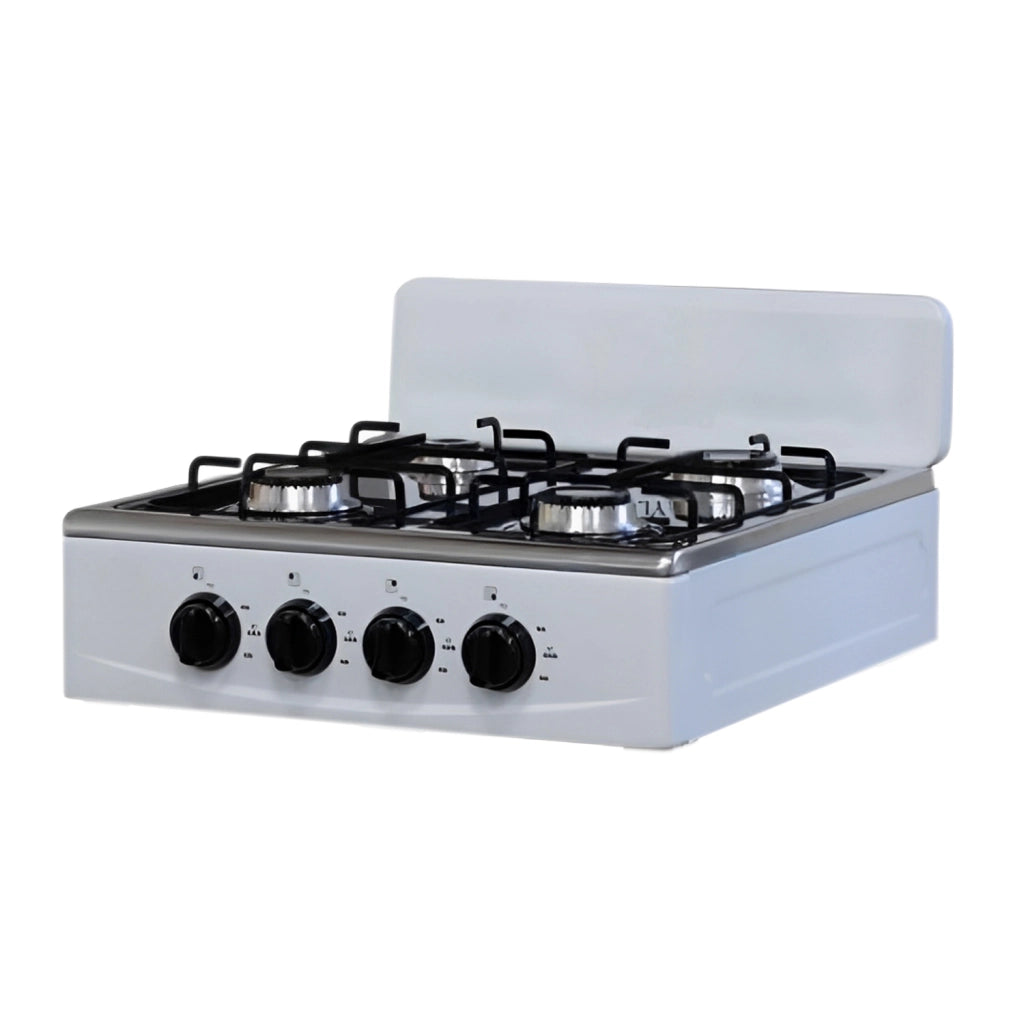 Marvin Fornello a Gas 4 Fuochi da Campeggio Piano Cottura con Supporto 2 Ripiani in Acciaio Cucina da Esterno Por Bianco