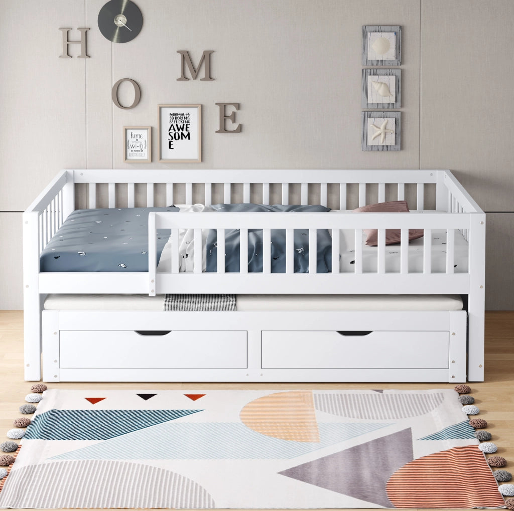 Letto divano in legno 90x200 cm con letto estraibile, bianco