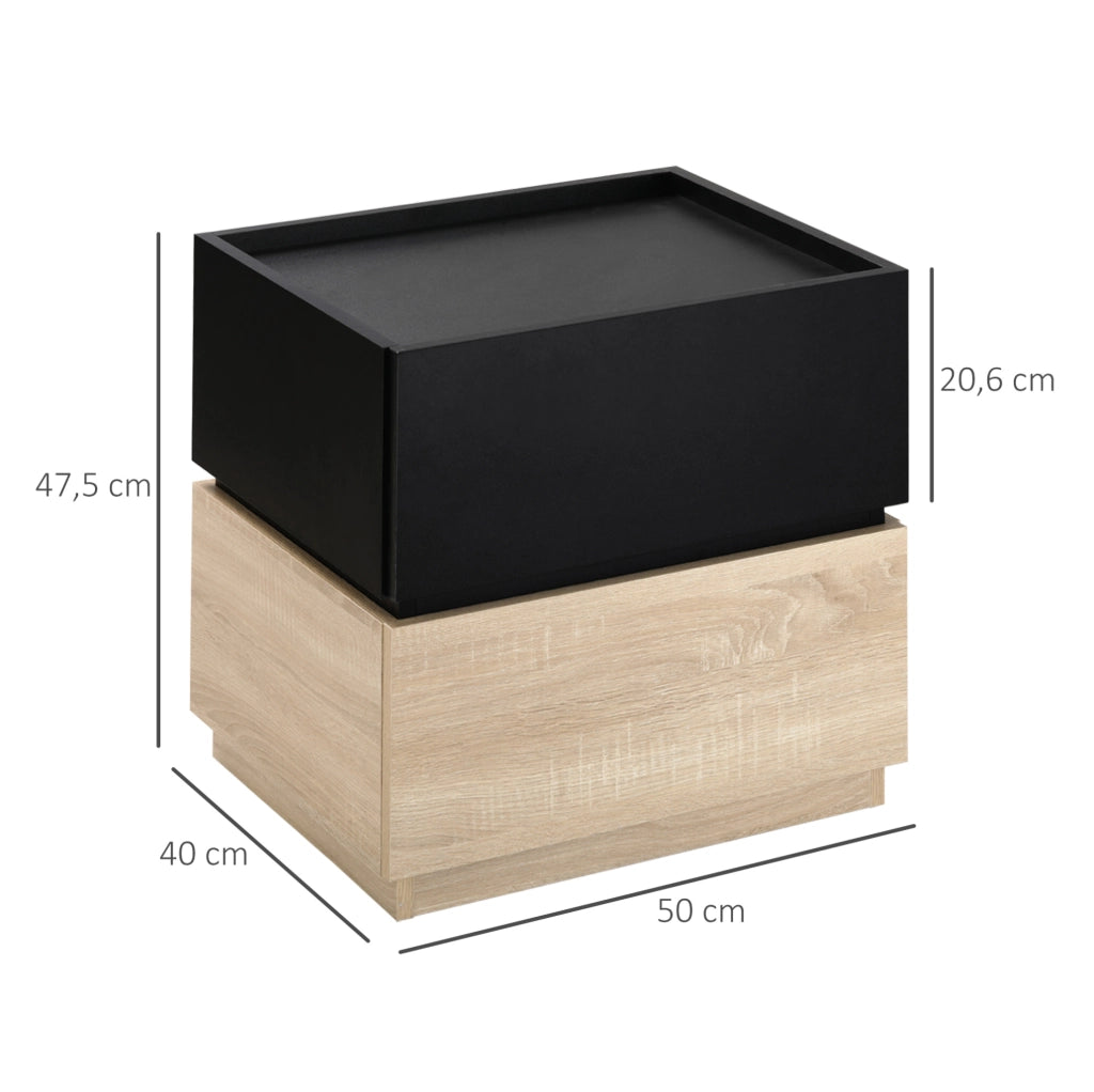 Comodino impilabile con 2 cassetti in legno nero, 50 x 40 x 47,5 cm