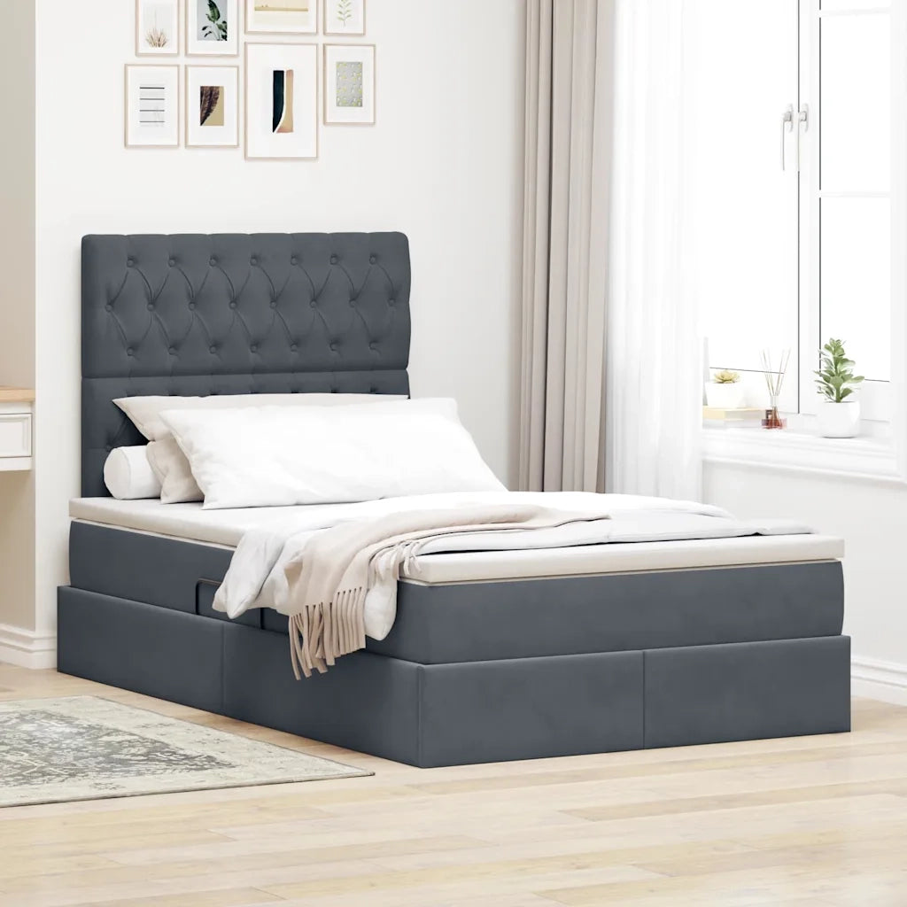 Letto con contenitore e materasso Grigio scuro 120 x 200 cm