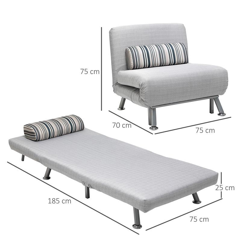 POLTRONA LETTO IN FERRO E COTONE CON CUSCINO A RIGHE 75 X 70 X 75 CM GRIGIO