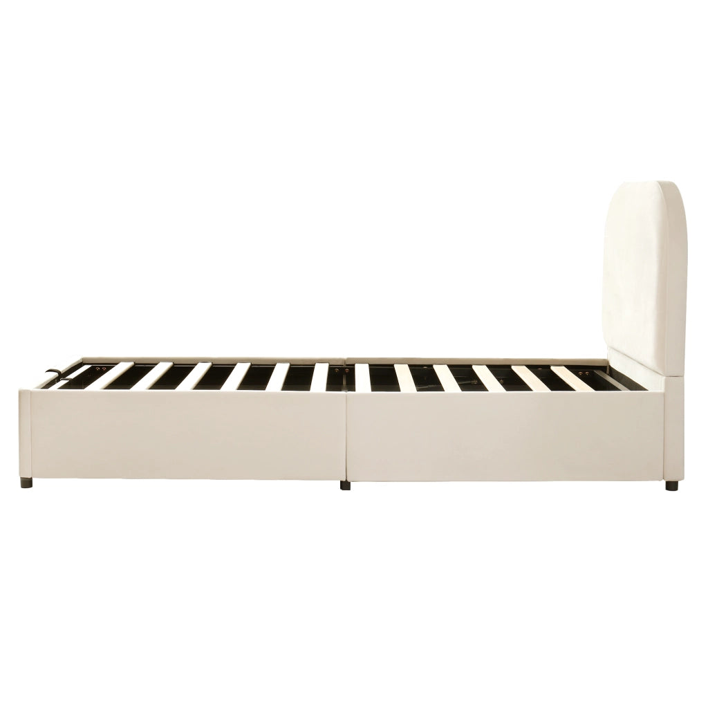 Letto per bambini imbottito 90x200cm con testiera e riporcello in velluto beige