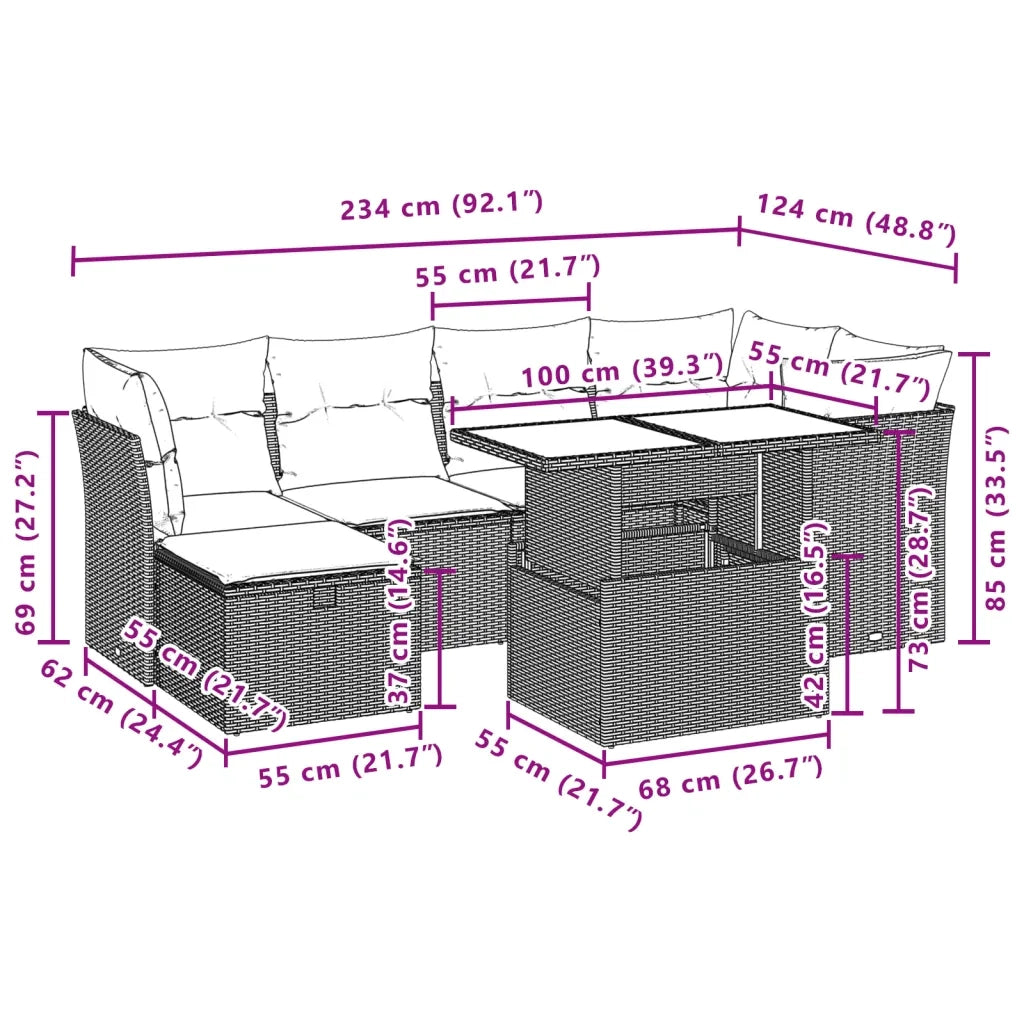 Set Divani da Giardino 7 pz con Cuscini Beige in Polyrattan 3274659