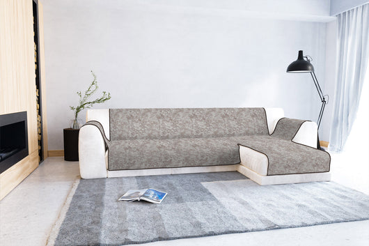 Copridivano con Penisola Destra Seduta 290 cm in Poliestere e Cotone Marrone