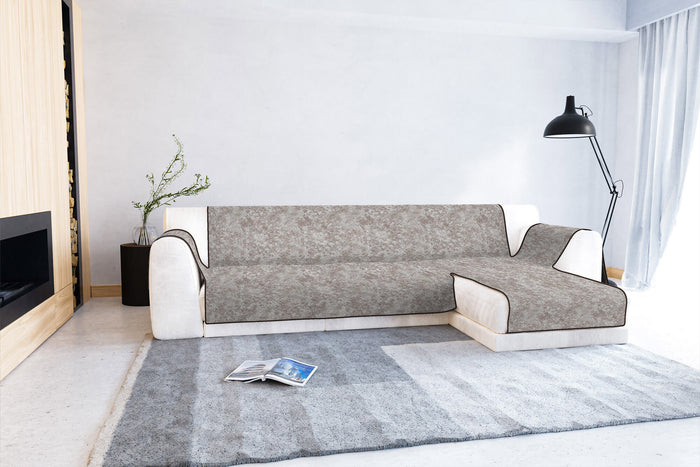 Copridivano con Penisola Destra Seduta 190 cm in Poliestere e Cotone Marrone