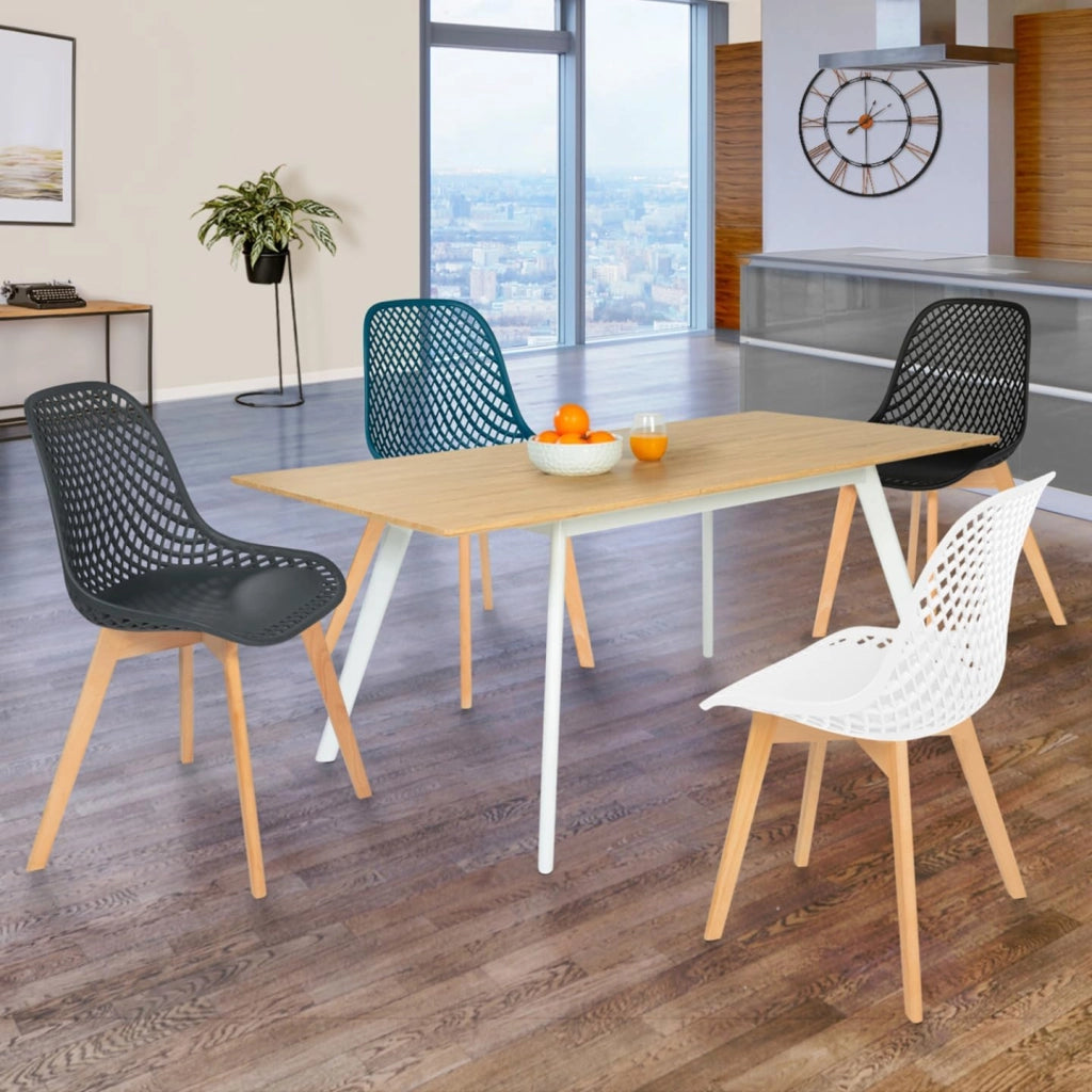Set di 4 sedie da pranzo in colore bianco, grigio, blu anatra e nero MADY