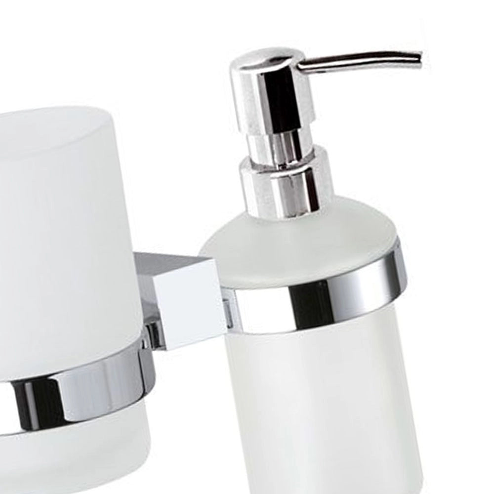 Supporto da muro doppio con portabicchiere e dispenser sapone - serie sq