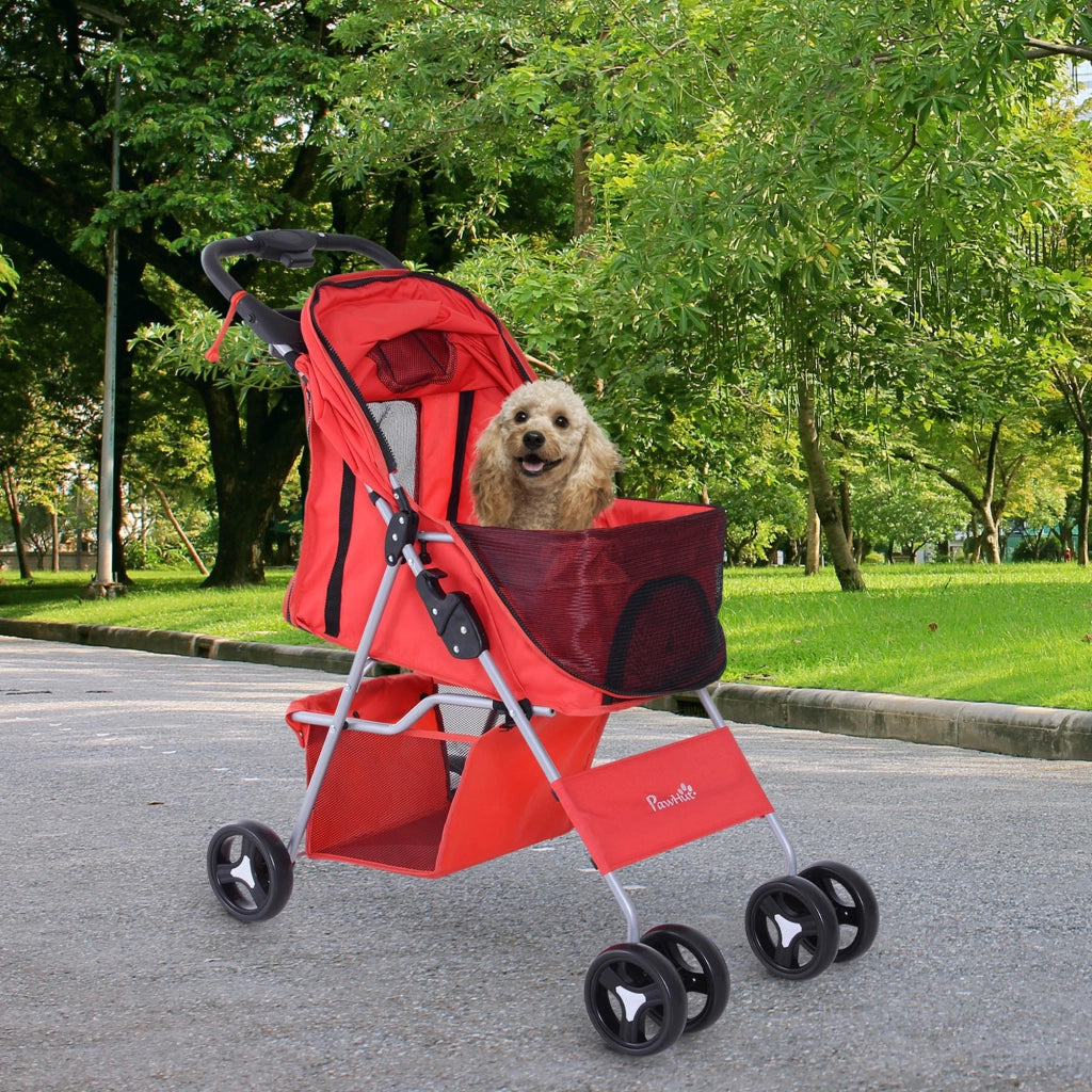 Passeggino per Cani Pieghevole Rosso 77x47x101 cm