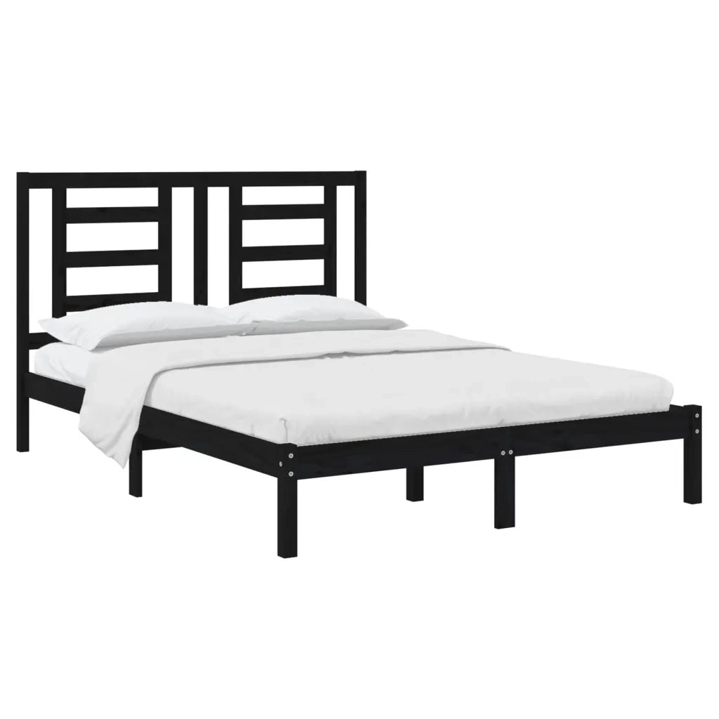 Letto matrimoniale | Letto per adulti | Giroletto Nero in Legno Massello di Pino 140x190 cm
