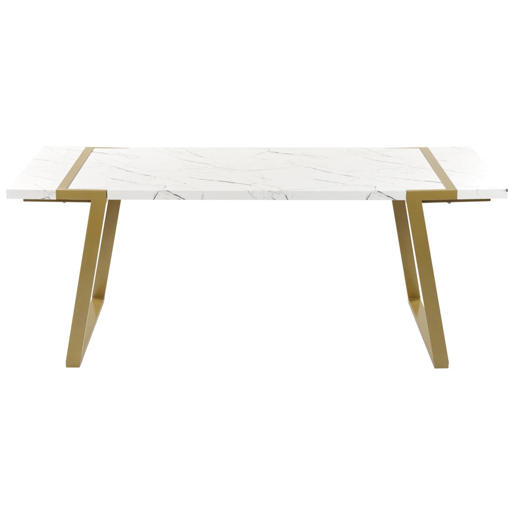 Tavolo da pranzo effetto marmo MDF 90 x 200 cm Piano in metallo gambe dorate 6 posti a sedere rettangolare Glamour